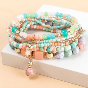 8pcs Blue-Pink Colorful Beaded Bracelet Set